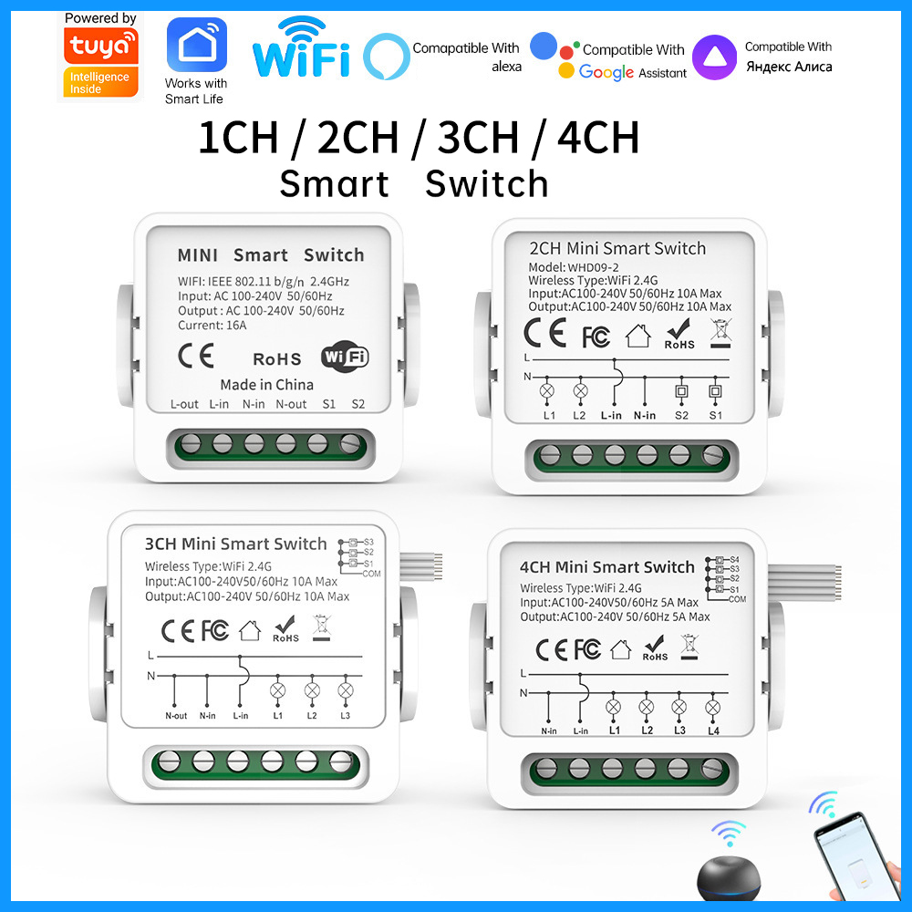 Smart Home Ikea - Inteligentny przełącznik WiFi Tuya 1/2/3/4-kanałowy, 4-drożny