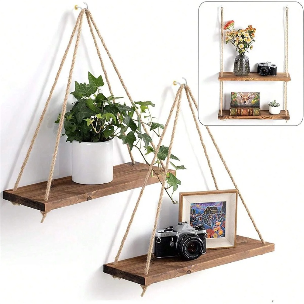Smart Home Decor - 1 szt. Drewniana półka wisząca, huśtawka,