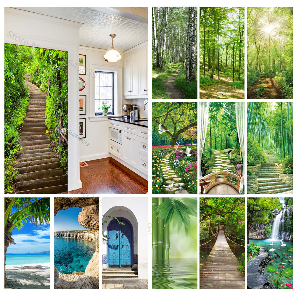 Smart Home Decor - Steps Forest 3D Naklejki na drzwi