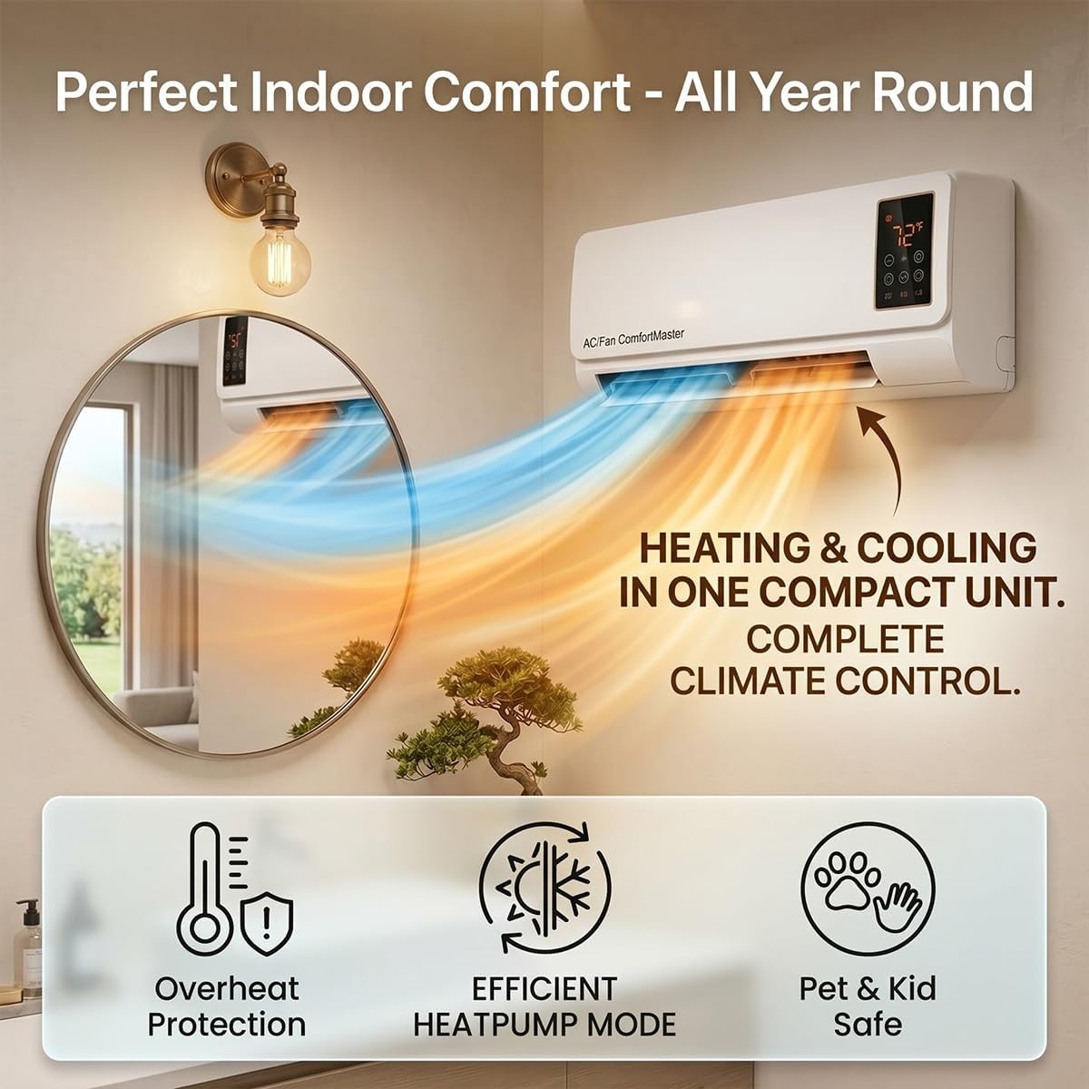 Smart Bathroom Fan - 1800W Montowany na ścianie wentylator i
